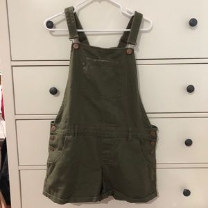 Olive green overalls with front pocket